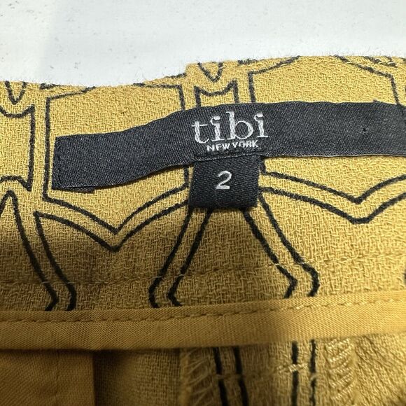 Tibi Pants Womens 2 Slim Crop Mustard Yellow Cotton Throwing Stars Career Preppy - Picture 11 of 15